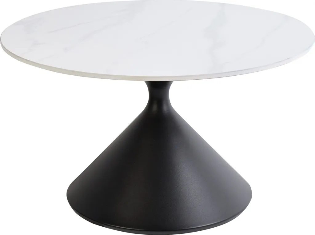 Table basse robuste en pierre vitrifiée blanche anti-tache métal noir