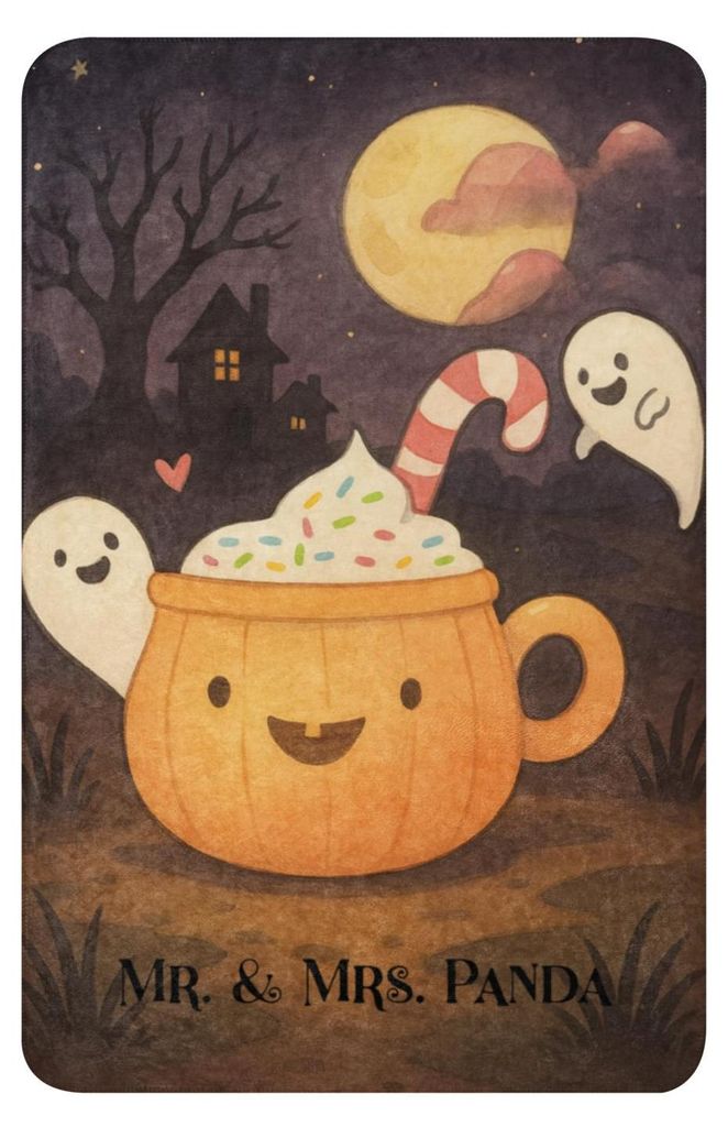 Mr. & Mrs. Panda Wärmedecke Kaffee Gespenst Design 100 x 150 cm - Weiß - Geschenk, Trick Or Treat, Halloween, Deko, Dekoration, Pumpkin Spiced La...