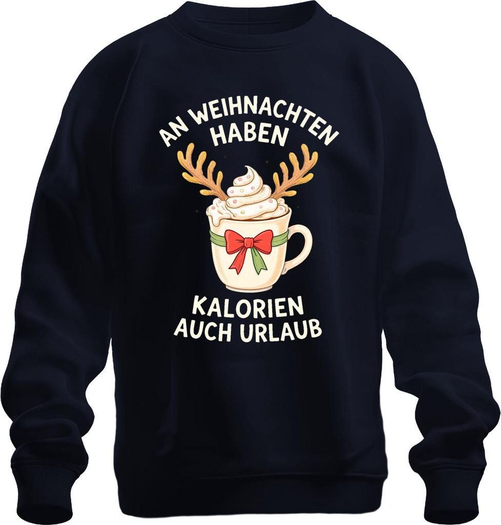 An Weihnachten haben Kalorien lustig Geschenk Kaffee Rentier Uni Sweatshirt Pullover, Navy, M