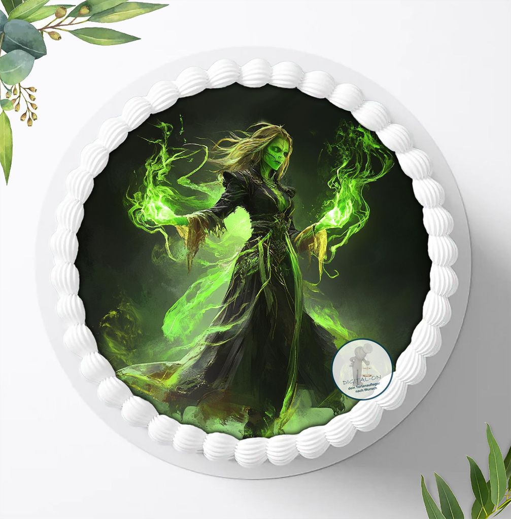Für die Geburtstags Torte ein Tortenaufleger, Zuckerbild mit dem Motiv: Wicked Witch, Essbares Foto für Torten, Fondant, Ø 20cm, 2313z