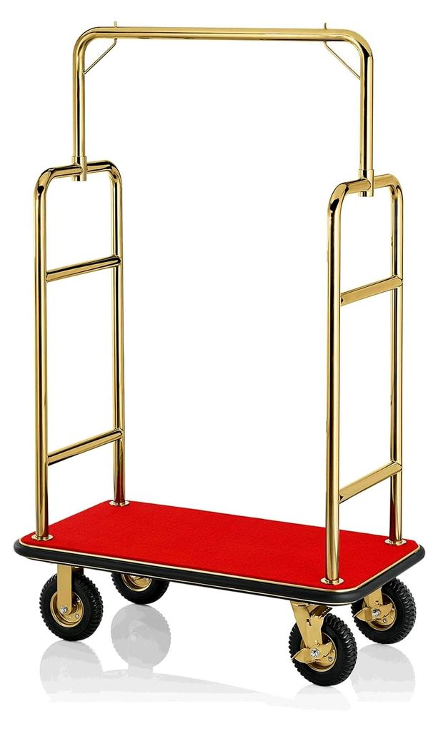 Edelstahl Gepäckwagen, Gold/Rot, 110cm x 62cm x 175cm