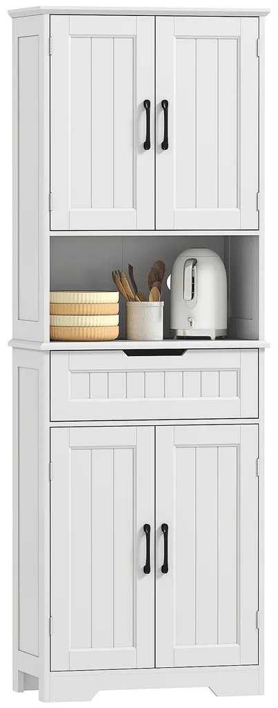 Armoire de cuisine haute blanche 4 portes - Vaisselier avec niche 172cm