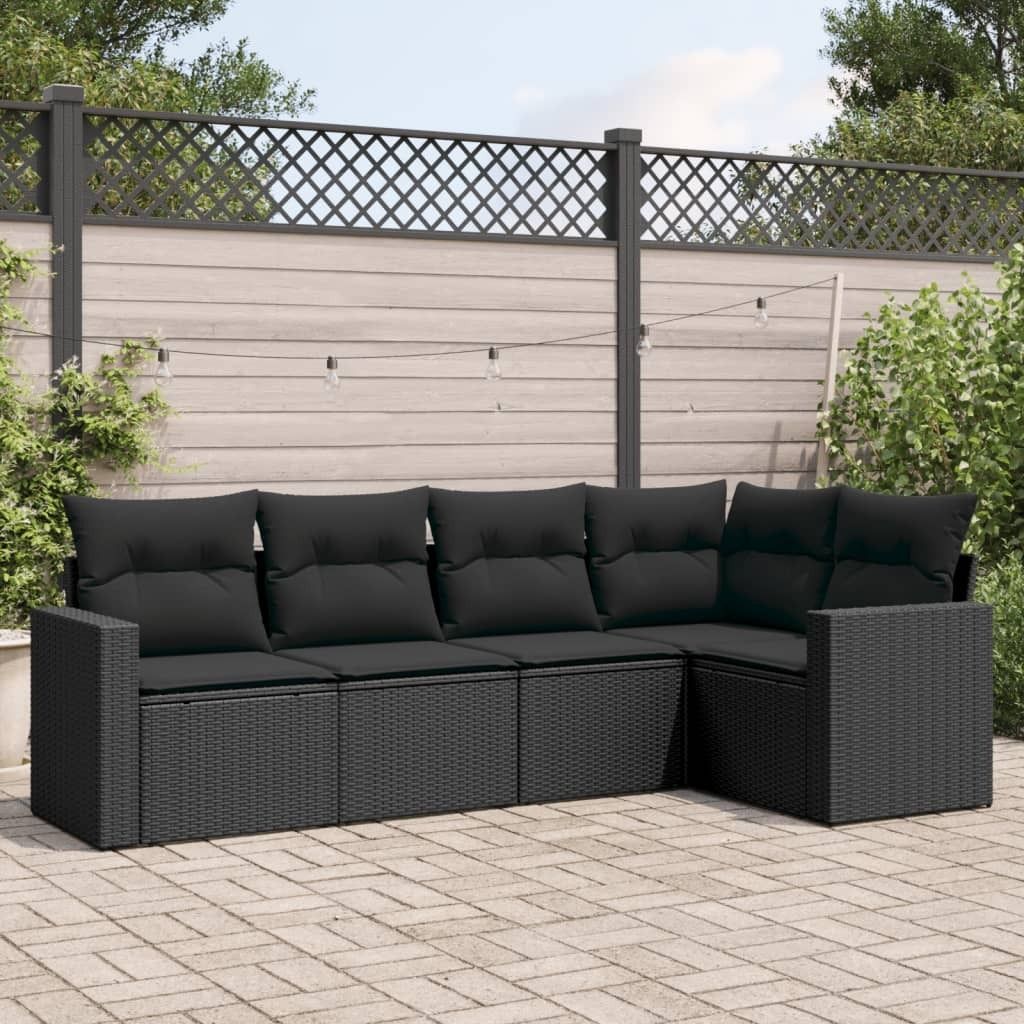 Maison Exclusive - 5-tlg. Garten-Sofagarnitur mit Kissen Schwarz Poly Rattan