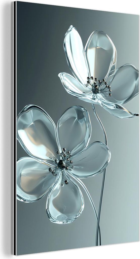 MuchoWow Wanddekoration Metall Metallbild Wandkunst 80x120 cm Kristall - Blumen - Grau MuchoWow Aluminium Gemälde - Bilder