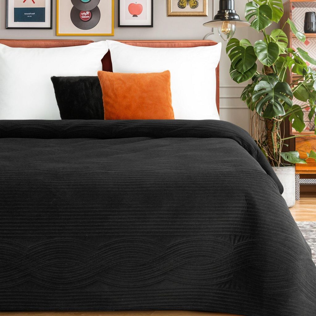 Elegante Tagesdecke VELVET2 schwarz 220x240 cm