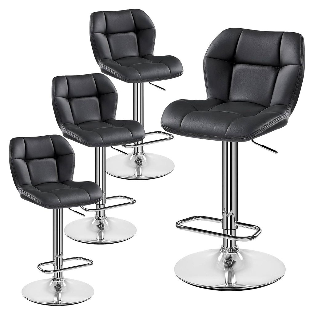 Höhenverstellbares Barhocker-Set mit 360° Drehfunktion, Küchenstühle mit Rückenlehne und Fußstütze, PolyurethanKunstleder, Sitzhöhe 62,5 cm...