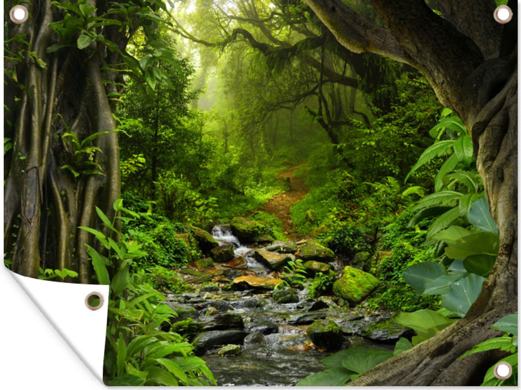 MuchoWow 120x90 cm Outdoor-Poster Gartendeko Sichtschutz Garten Poster für den Garten Natur - Wasser - Dschungel - Wald - Tropisch