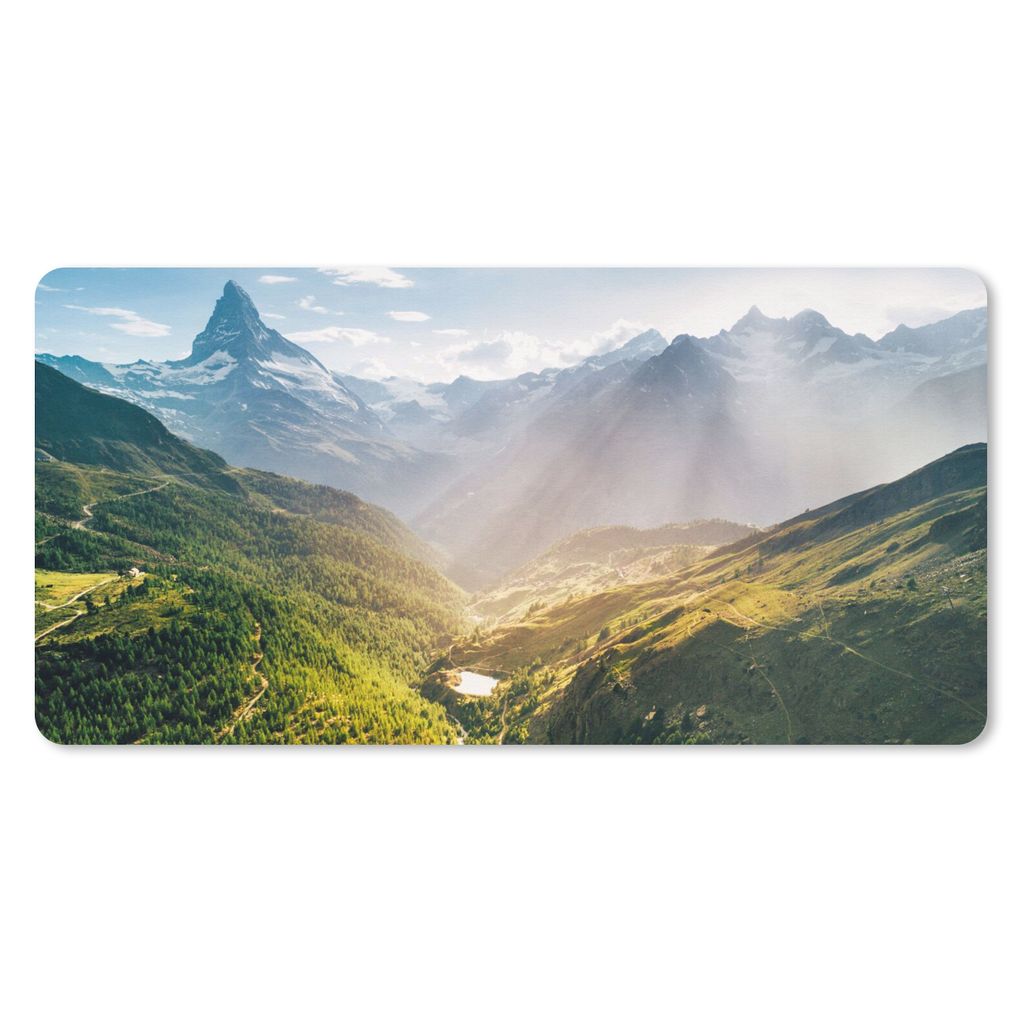 MuchoWow Schreibtischunterlage Berge - Pflanzen - Landschaft 80x40 cm - XXL Mauspad - Gaming Mauspad