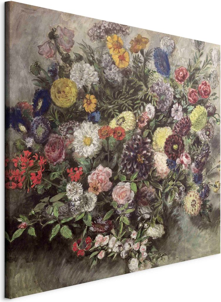 Italienischer Leinwand Leinwandbild - Bouquet of Flowers (Eugène Delacroix) 60x60 cm Reproduktionen l-E-10874-b-a