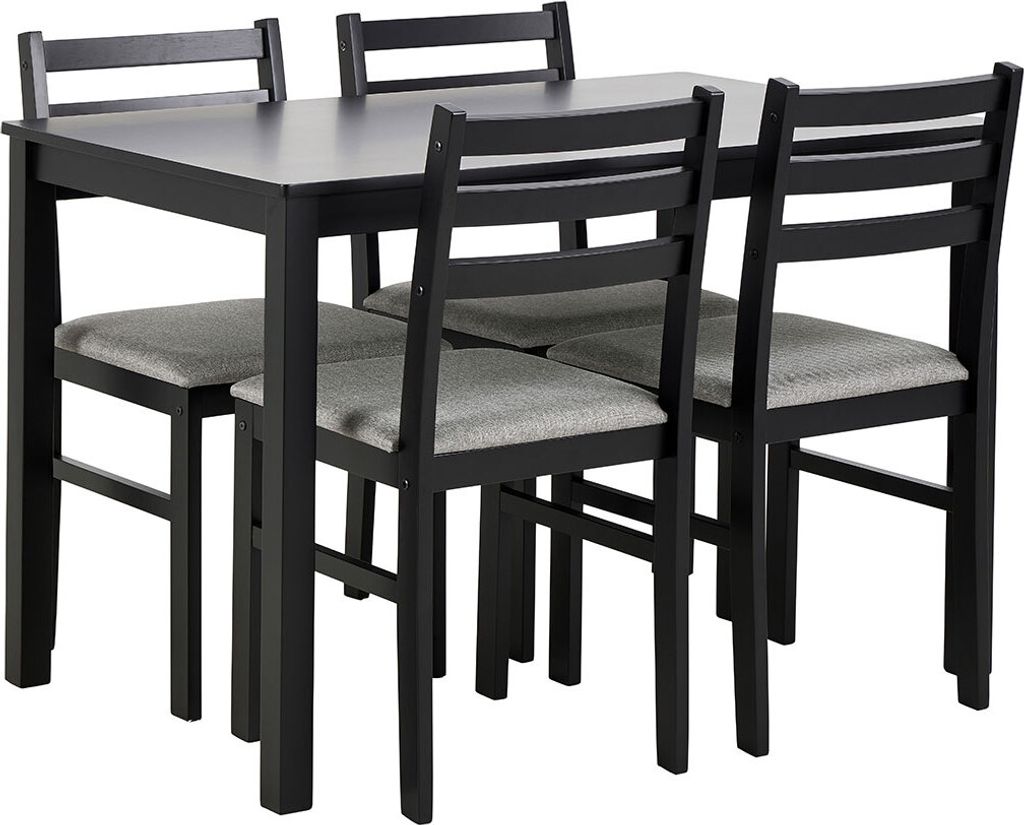 Alicante Essgruppe Tisch und 4 Stühle 70x110cm Schwarz.