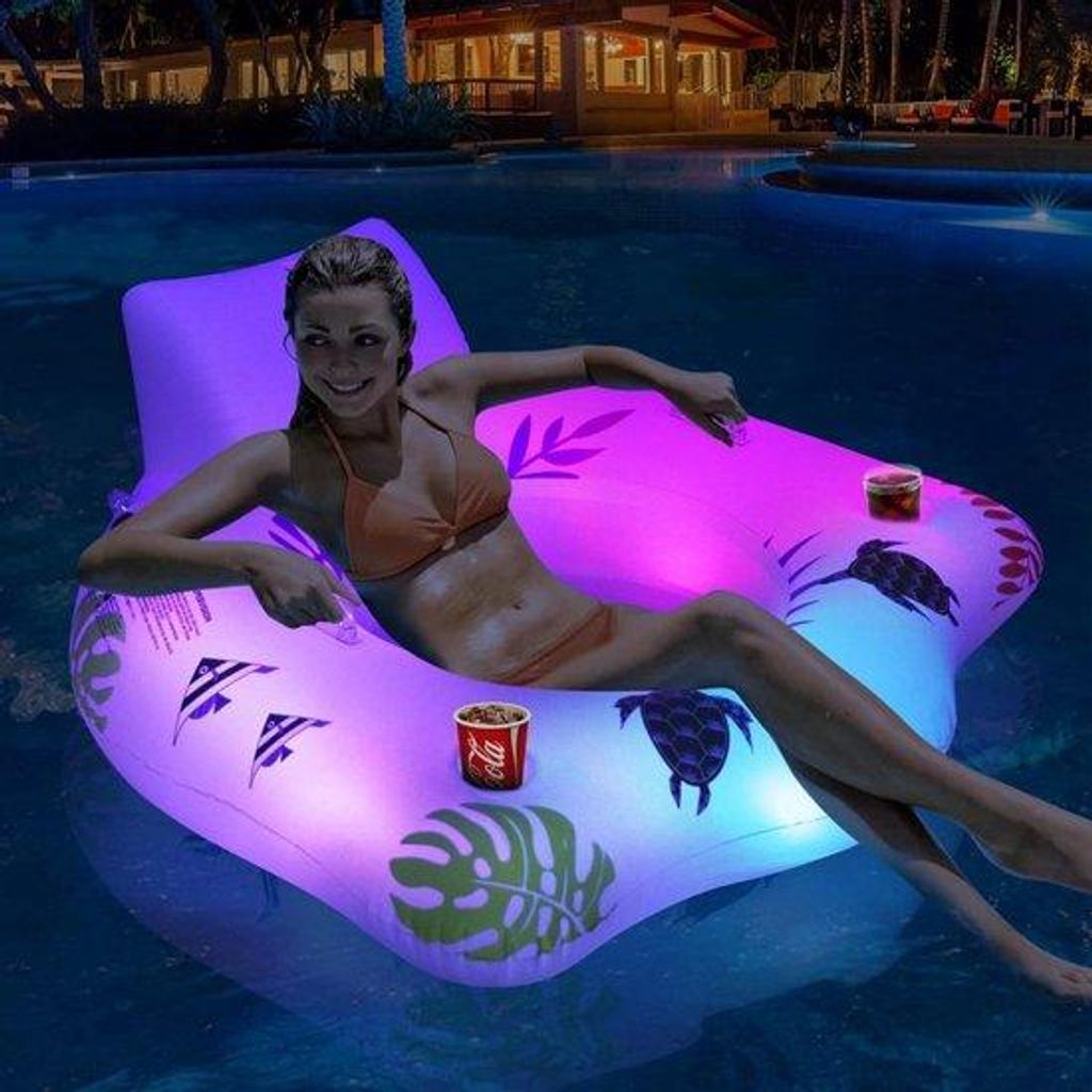 Aufblasbare 2-in-1 Sitzbank und Schwimmmatratze Set, tragbar, mit Becherhaltern