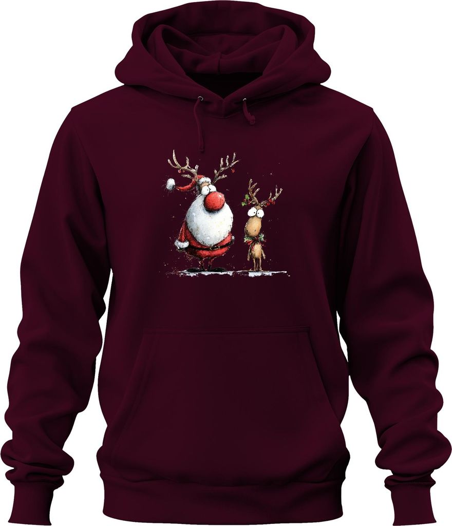 Weihnachtsmann Rentier Lustig Weihnachten Geschenk Retro Cartoon Uni Hoodie Kapuzenpullover, Burgundy, XXL