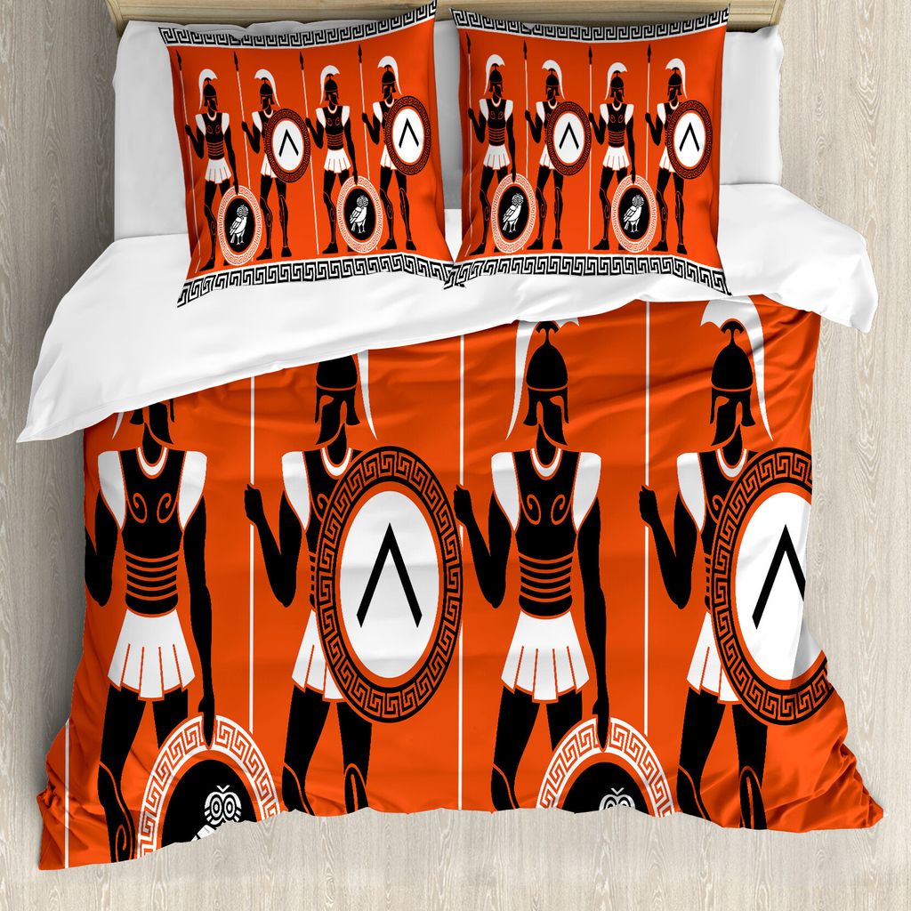 ABAKUHAUS Retro Bettbezug, historisch, Milbensicher Allergiker geeignet mit Kissenbezügen, 155 cm x 220 cm - 80 x 80 cm, Orange Schwarz Weiß