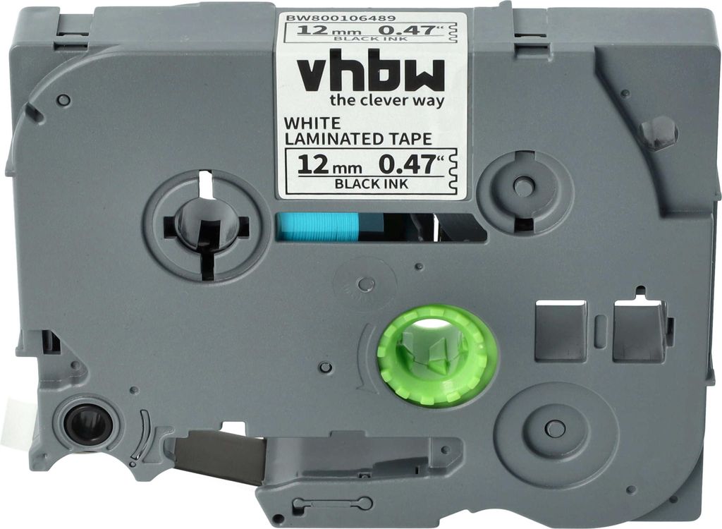 vhbw Schriftband-Kassette kompatibel mit Brother PT H101C, H101GB, H101, H101TB, H105, H100R, H100P Etiketten-Drucker 8m x 12mm Schwarz auf Weiß