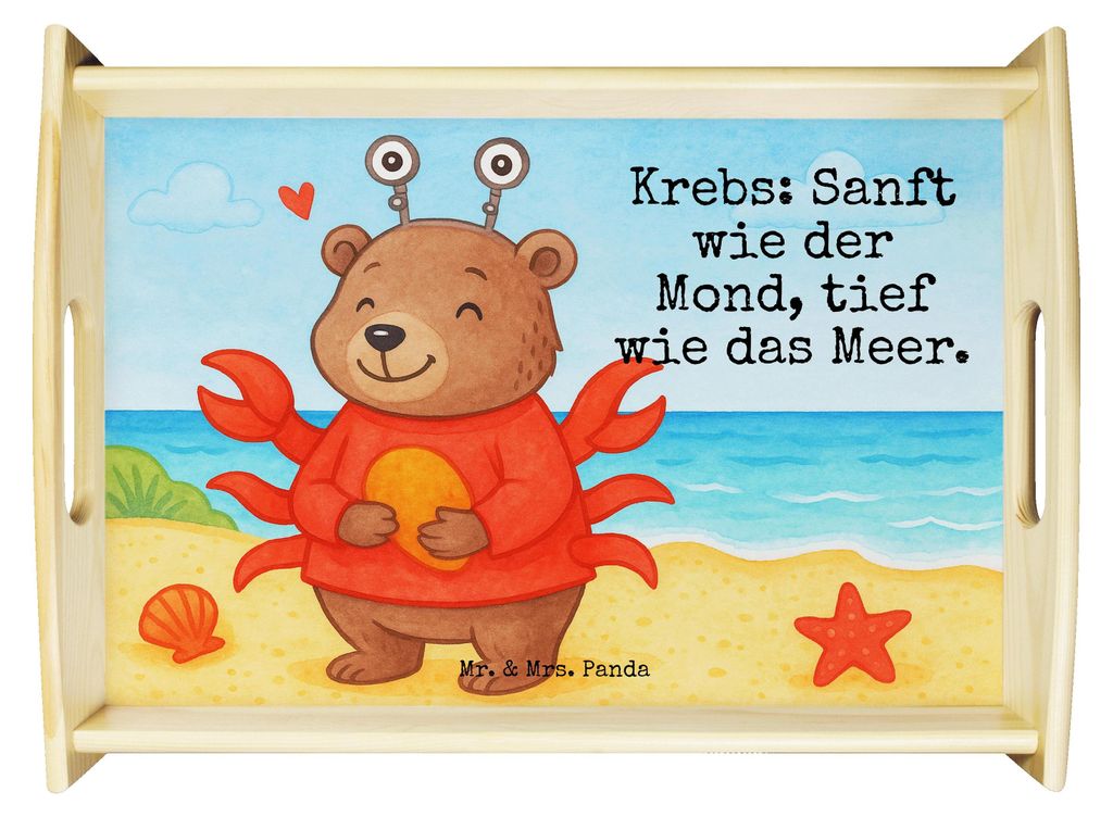 Mr. & Mrs. Panda Tablett Krebs Astrologie Design - Weiß - Geschenk, Servier, Tierkreiszeichen, holz, Sternzeichen, Sofa, Geburtstagsgeschenk, bett...