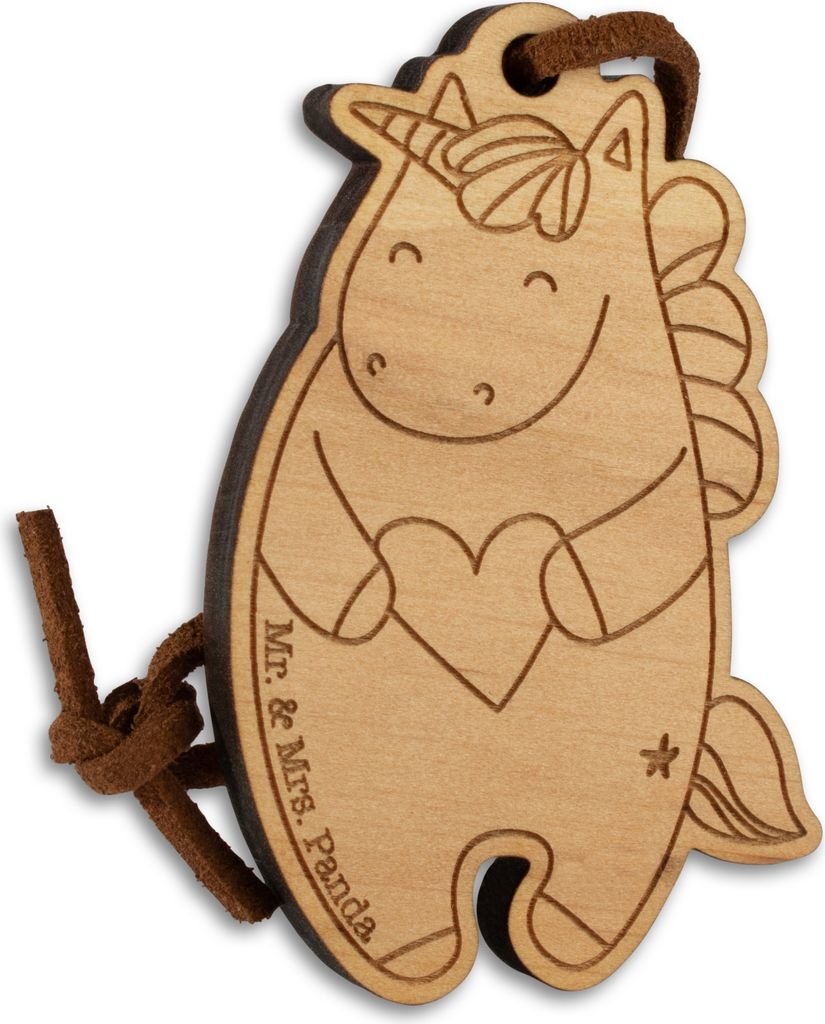 Mr. & Mrs. Panda Anhänger Einhorn Herz - Geschenk, Taschenanhänger, Schlüsselbund, Unicorn, Tier, Bunt, Freundin, Schlüsselanhänger, Holzanhä...