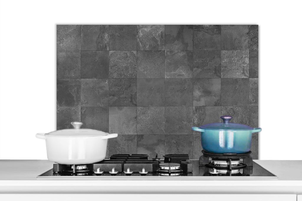 KitchenYeah Spritzschutz Küche - Küchenrückwand - Wandschutz für Herd und Spüle - Fliesen - Textur - Grau 90x60 - Alu-Dibond (Alternative zu...