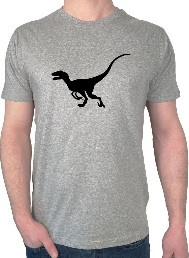 Huuraa Herren T-Shirt Velociraptor Dinosaurier 3XL Sport Grey Bio Baumwolle Fairtrade Herrenshirt Geschenkidee