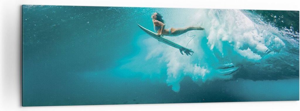 Bild auf Leinwand - Leinwandbild - Einteilig - Surfen Unterwasser Frau - 160x50cm - Wand Bild - Wanddeko - Wandbilder - Leinwanddruck - Bilder - Wa...