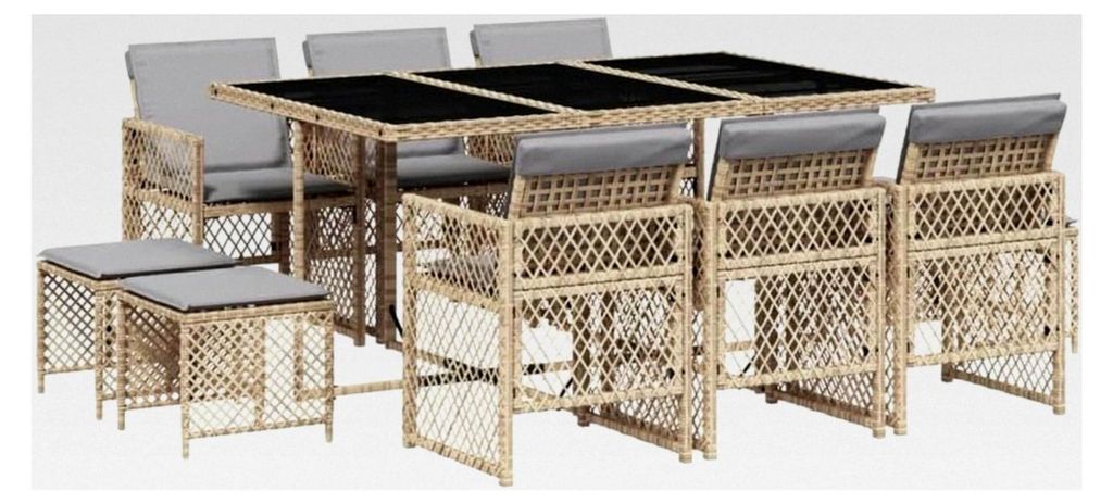 Gartenset für 10 Personen mit Tisch und Stühlen aus Poly Rattan in Beige für Garten und Terrasse