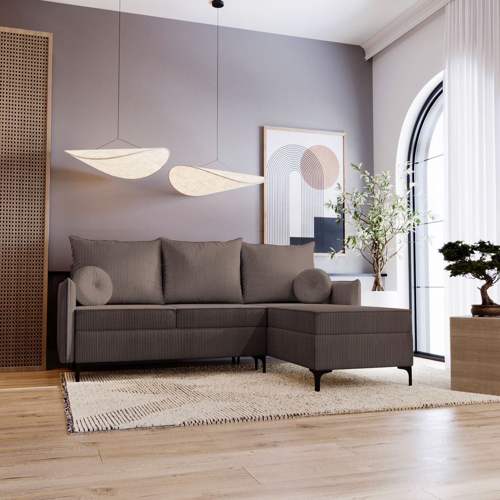 Eckofa L-Form Lion - Wohnzimmersofa mit Schlaffunktion & Bettkasten - Rechts - Braun & Poso 04