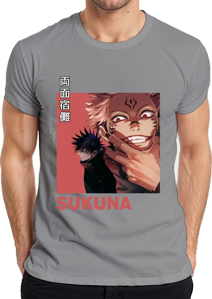 Jujutsu Kaisen Sukuna 両面宿儺 Anime Ästhetik Fluch Bösewicht Geschenk Herren T-Shirt, Grau, XXL