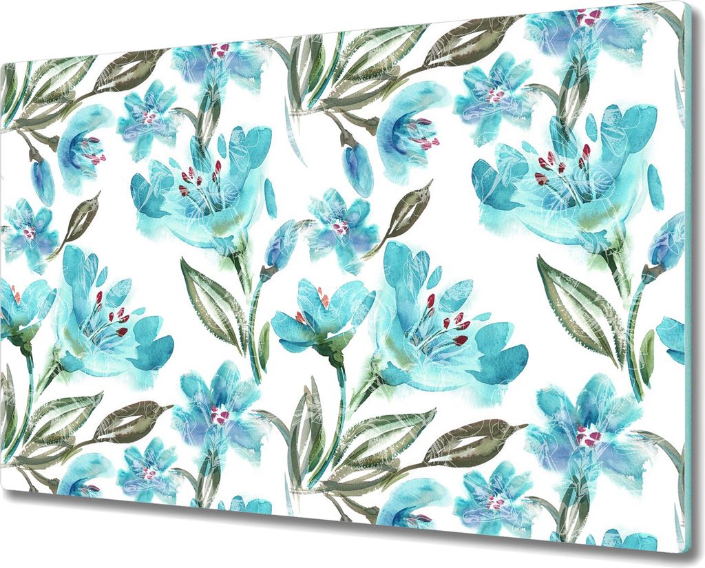 Glas Schneidebrett Herdabdeckplatten Schneideplatten - 80x52 cm - Türkis Blumen Natur