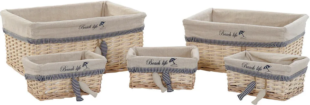 DKD Home Decor Set de 5 Paniers Multicolores en Polyester 38x48x13 cm