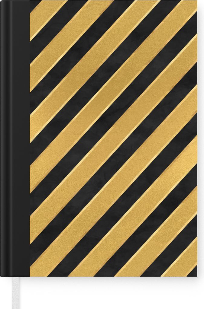 MuchoWow Notizbuch Tagebuch Haushaltsbuch Notebook A5 Muster - Streifen - Gold - Schwarz - Notizblock - Notizheft - Notebook - Schreibblock - Papier