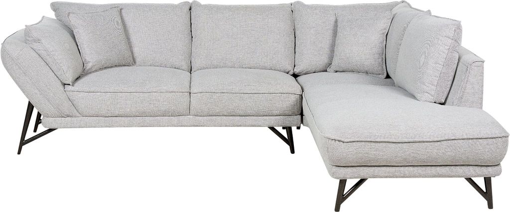 BELIANI Ecksofa 3-Sitzer Hellgrau aus Leinen Linksseitig L-Form Schwarze Beine Modernes Sofa Bequeme Gepolsterte Couch für Wohnzimmer