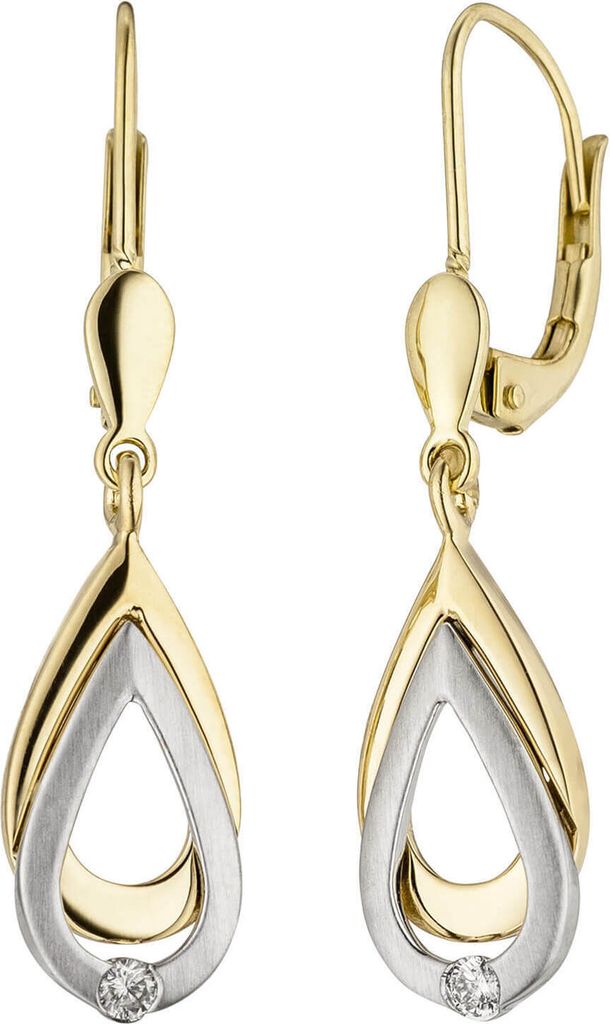 Ohrringe Ohrhänger mit Diamanten & 585 Gold Gelbgold Weißgold Ohrschmuck Damen