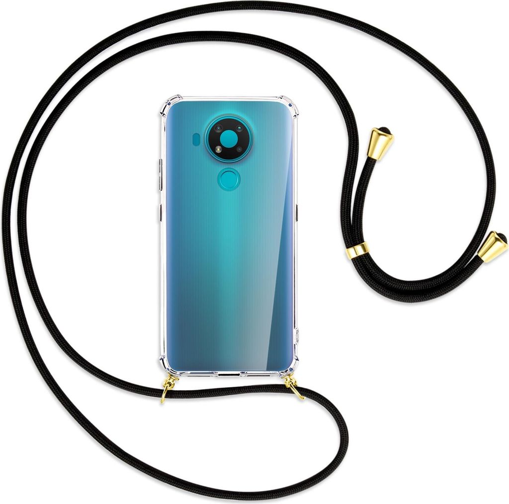 Handykette Backcover-Schutzhülle mit Band (Metall goldfarben) für Nokia 3.4 - schwarz