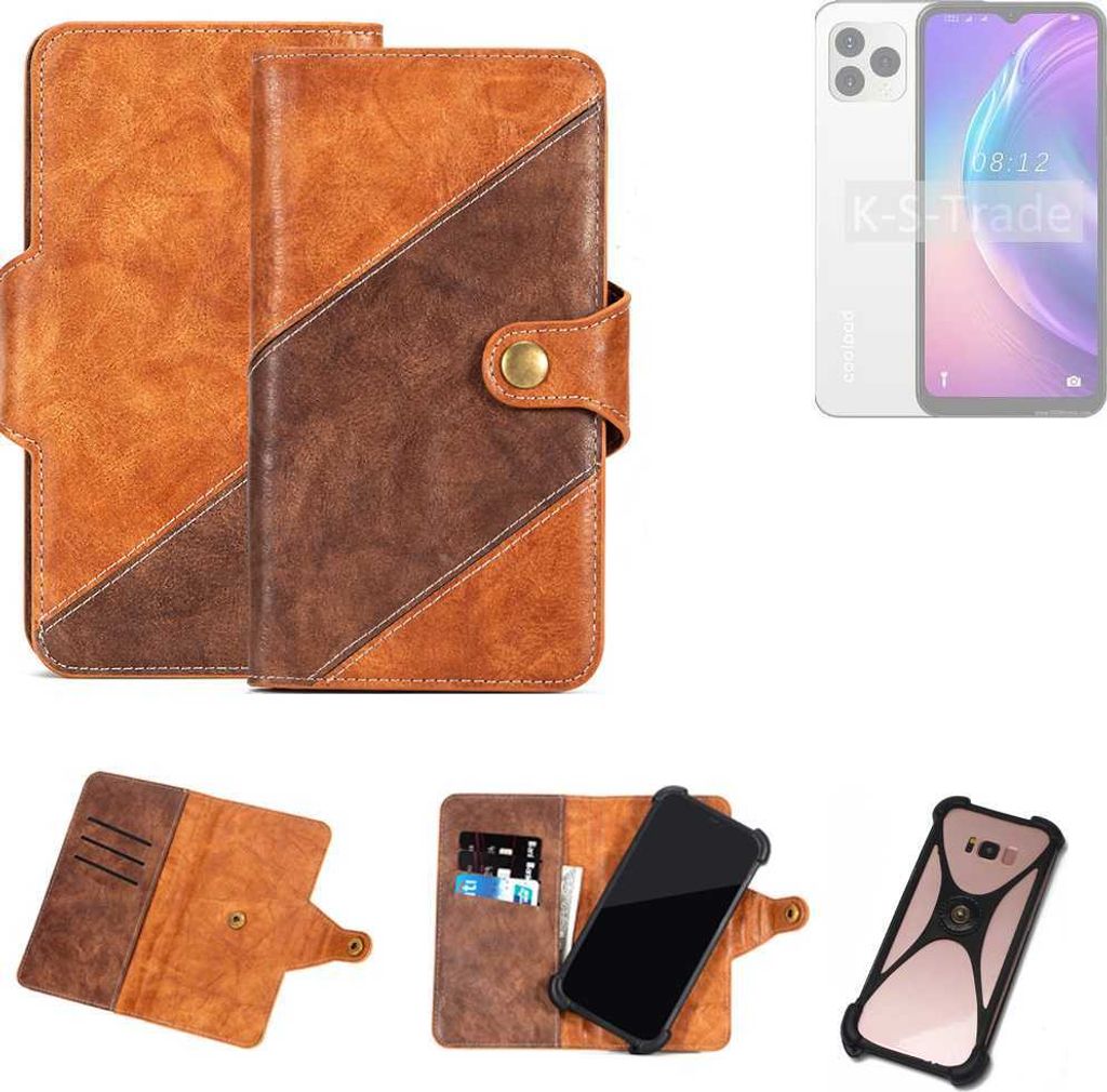 K-S-Trade Handyhülle Schutzhülle Bookstyle Case Wallet-Case kompatibel mit Coolpad CP12 Cover Klapphülle Kantenschutz Smartphone dunkelbraun braun