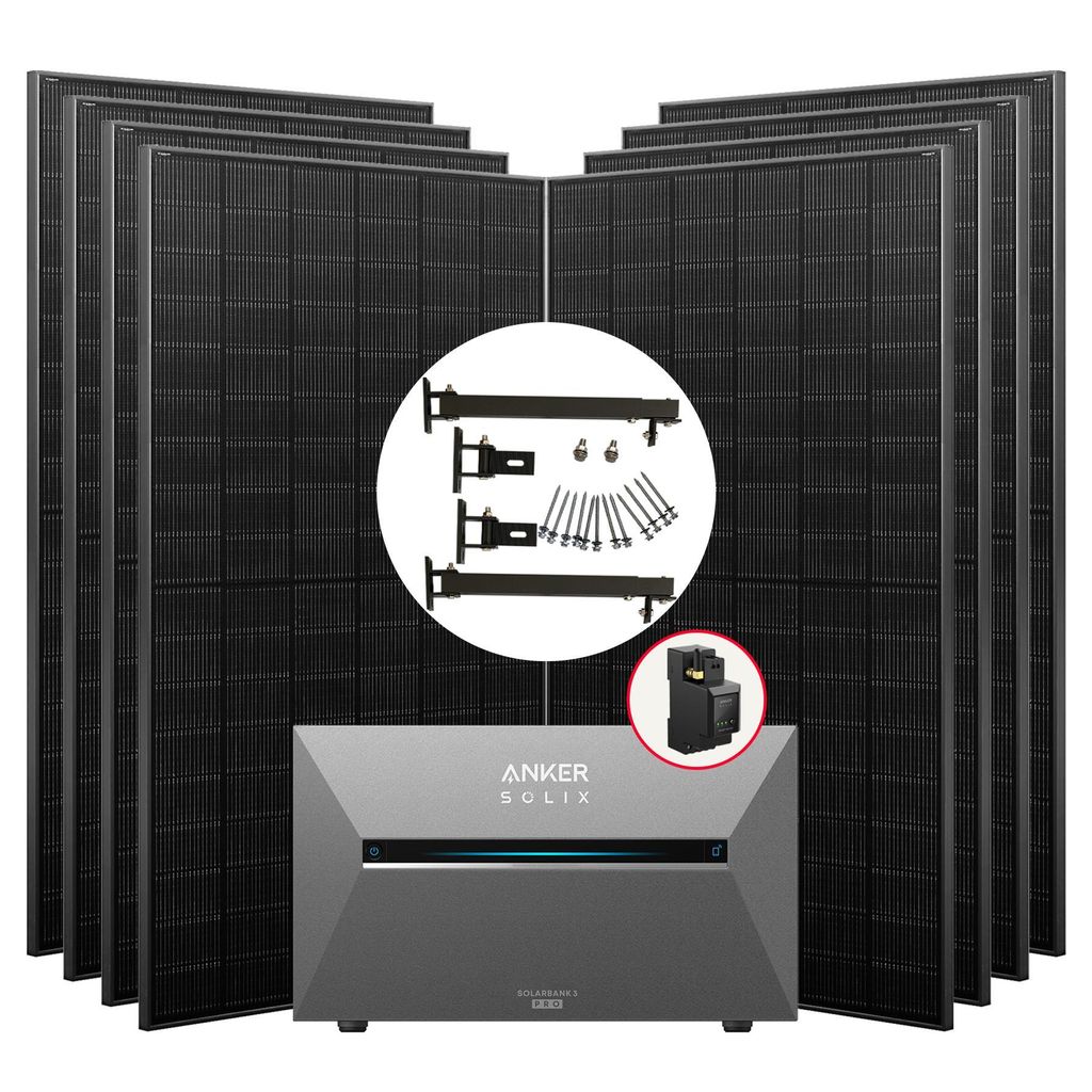 3640W Balkonkraftwerke Anker Solarbank E2700 3 Pro mit smart meter mit Halterung für Flachdach
