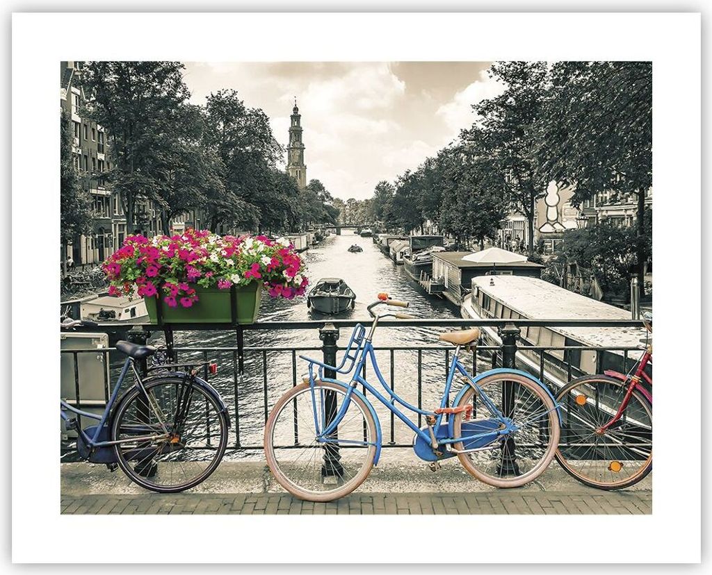 Poster - Poster ohne Rahmen - Amsterdam Fahrräder Brücke - 50x40 cm - Wand Bild - Wanddeko - Wandbilder - Kunstposter - Wandposter - Bilder - Kun...