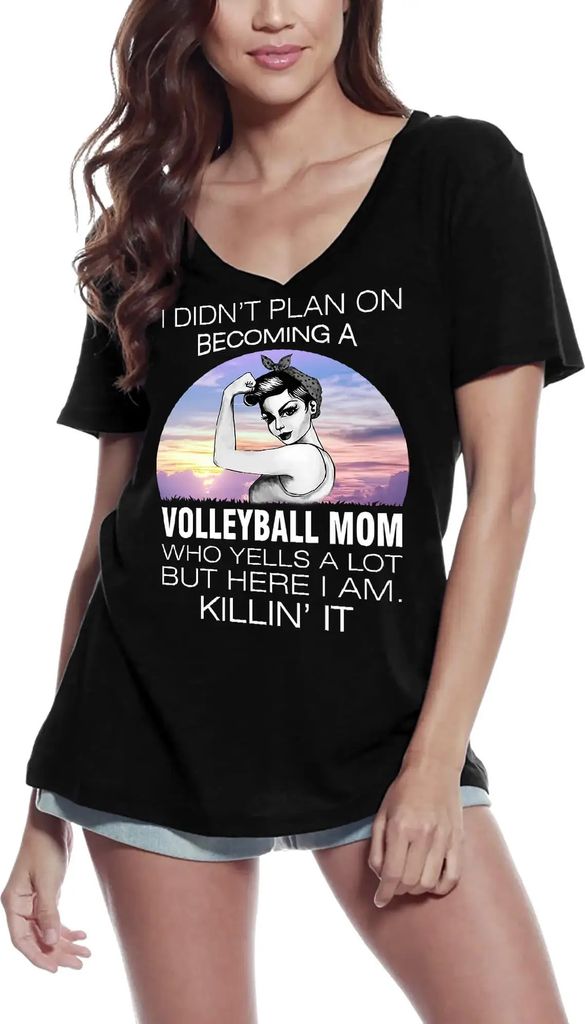 Damen Grafik T-Shirt V-Ausschnitt Ich hatte nicht vor eine Volleyball-Mutter zu werden – I Didn't Plan On A Becoming A Volleyball Mom