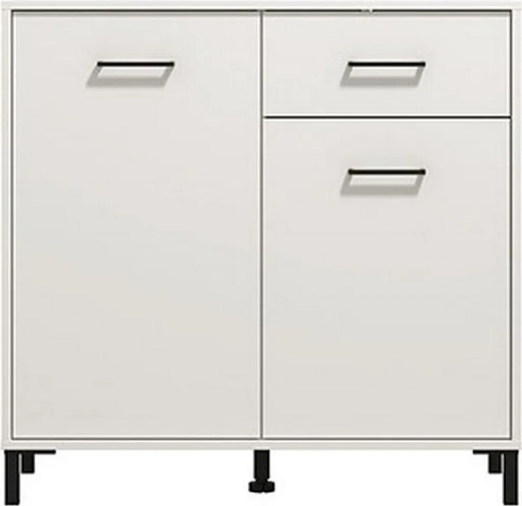Buffet Blanc Laerruu 90 cm de Haut avec Rangement Double Étagère Robuste - 6