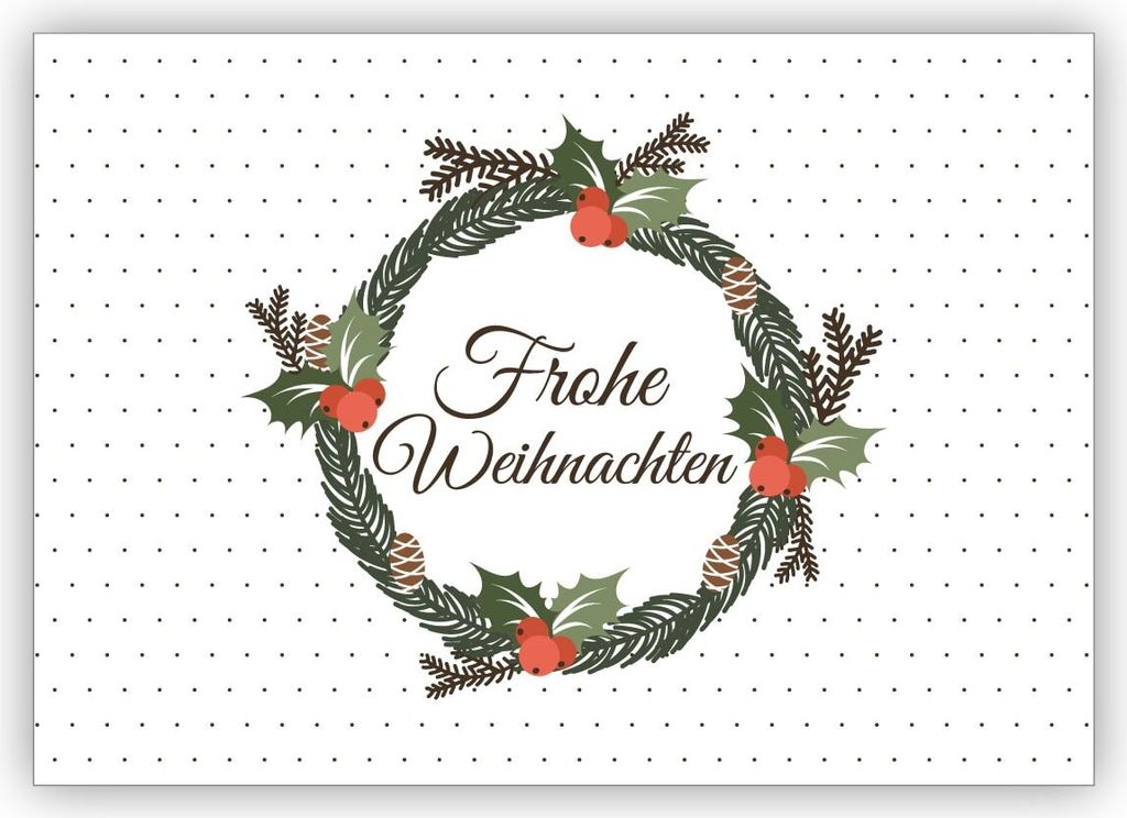 4x Feine klassische Weihnachtskarte mit edlem Kranz auf Pünktchen: Frohe Weihnachten