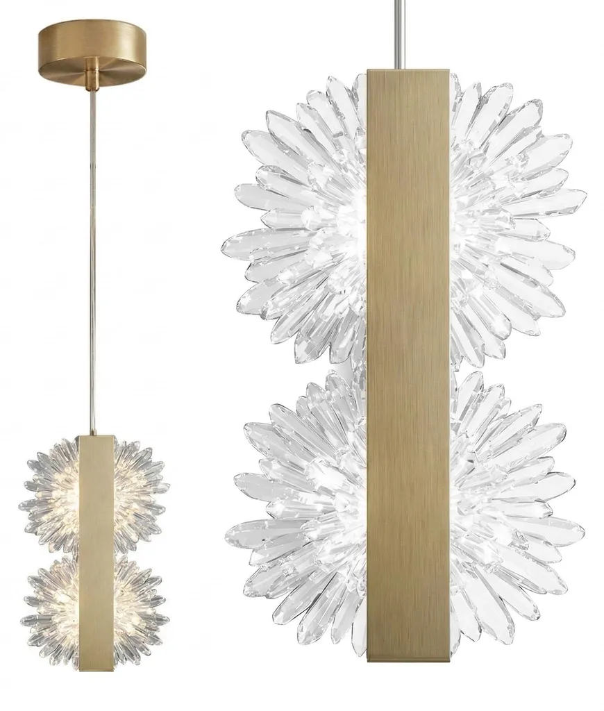Lampe Suspendue Rea G148-2Cp LED Or Brossé et Verre Transparent Chic