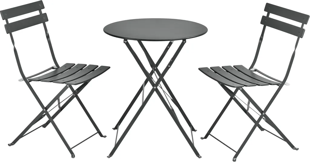 Set de bistrot Caprile 3 pièces pliable en acier gris foncé résistant