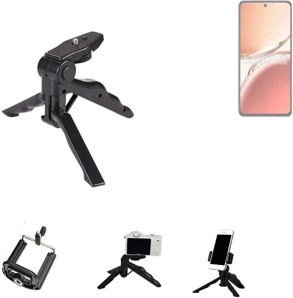 K-S-Trade Stativ Tisch-Ständer Dreibein Handy-Stativ Ständer kompatibel mit Oppo Reno12 FS 5G Mini-Stativ Smartphone Tripod Handy-Stativ aus Plastik