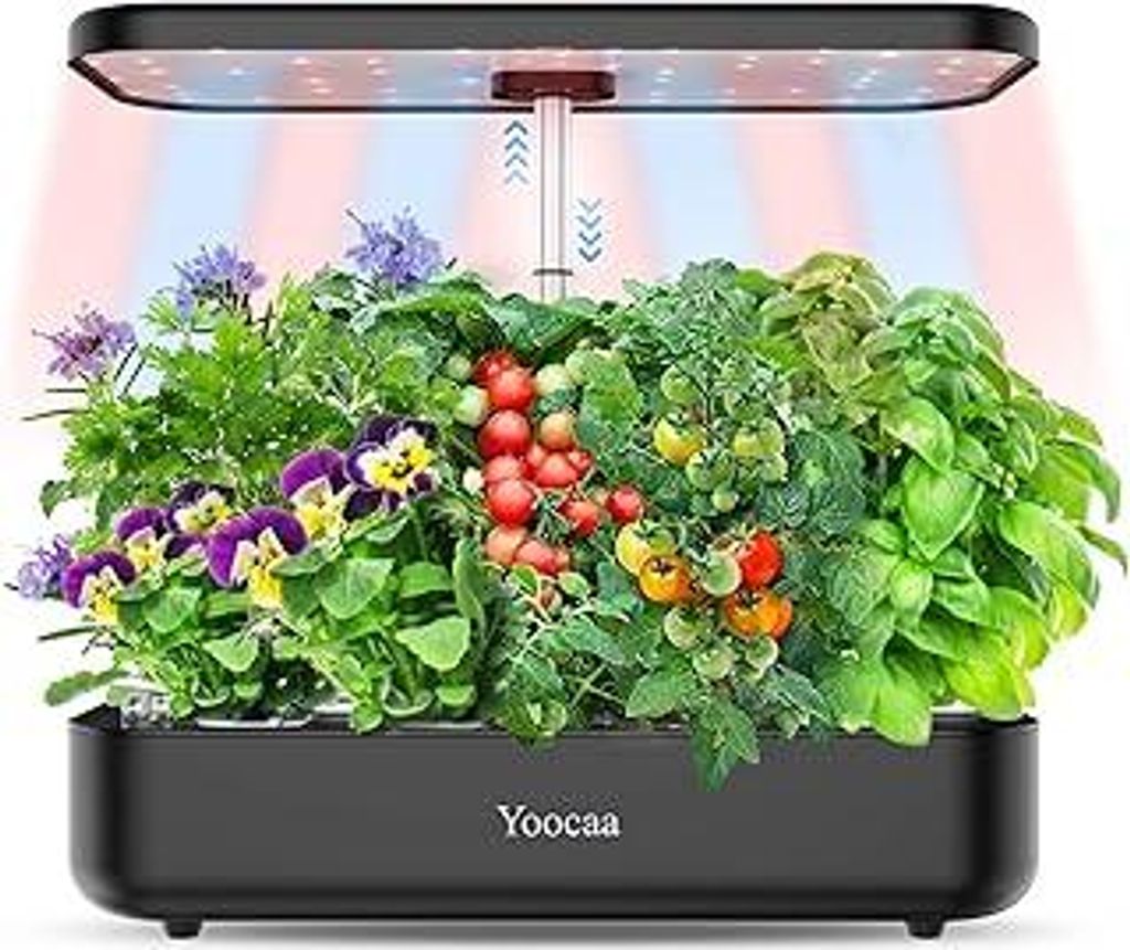 Yoocaa 12 Hydroponisches Anzuchtsystem, Indoor Kräutergarten Set mit LED-Wachstumsleuchte, Smart Garden für Zuhause, Küche, automatischer Timer ...