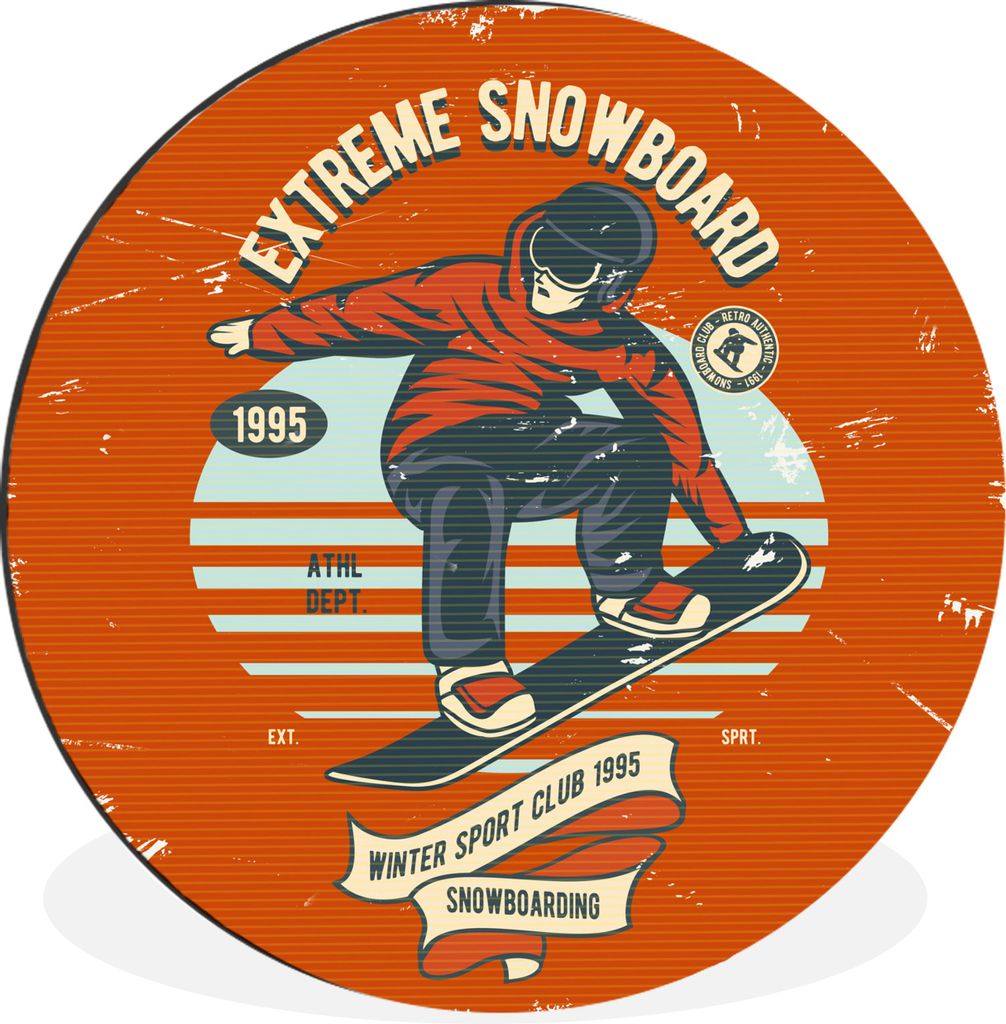 MuchoWow Aluminium Wandkreis Snowboard - Kleidung - Winter - Retro Ø 30 cm Wanddeko Modern Wohnzimmer - Wand Bild - Wohnzimmer - Runde Bilder - ...