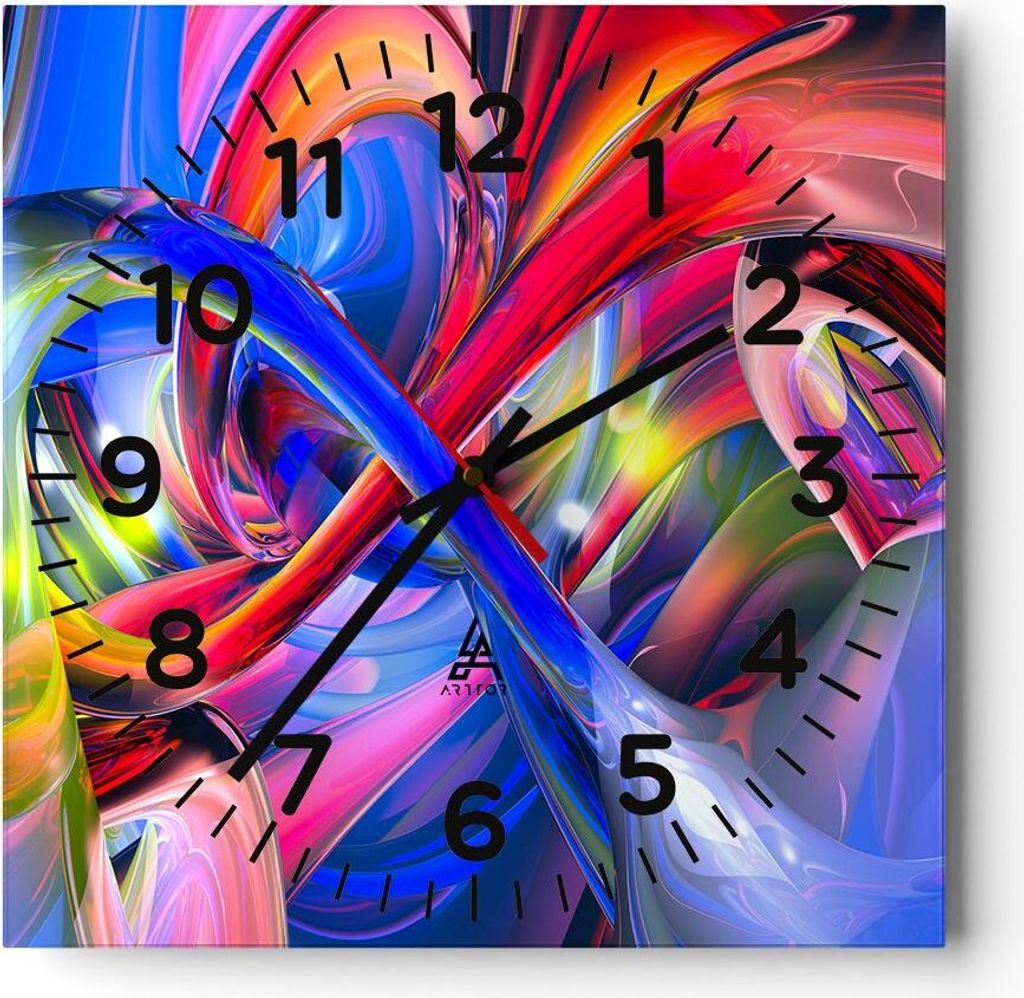 Wanduhr - Quadrat - Glasuhr - Abstrakt grafik grafiken farben - 40x40cm - Schleichendes Uhrwerk - Lautlos - zum Aufhängen bereit - Dekoration Mode...