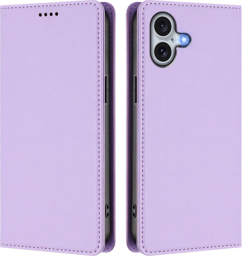 Handyhülle für iPhone 16 Plus, Kunstleder Klapphülle Stoßfeste Magnetische Hülle mit Ständer Violett