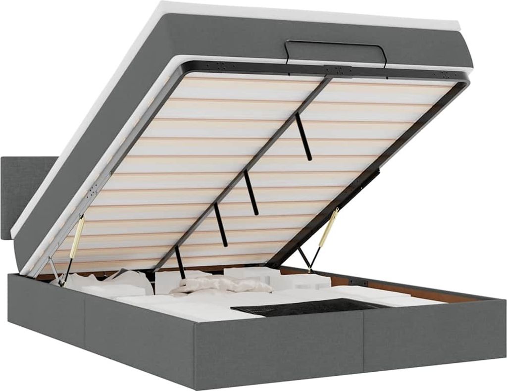 vidaXL Ottoman-Bett mit Matratze Dunkelgrau 140x200 cm Stoff