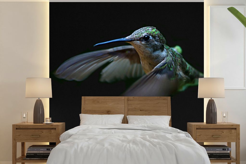 MuchoWow Fototapete für Wohnzimmer oder Schlafzimmer Wandtapete Vinyl Motivtapete Kolibri - Vogel - Grün - 350x350 cm - Schlafzimmertapete