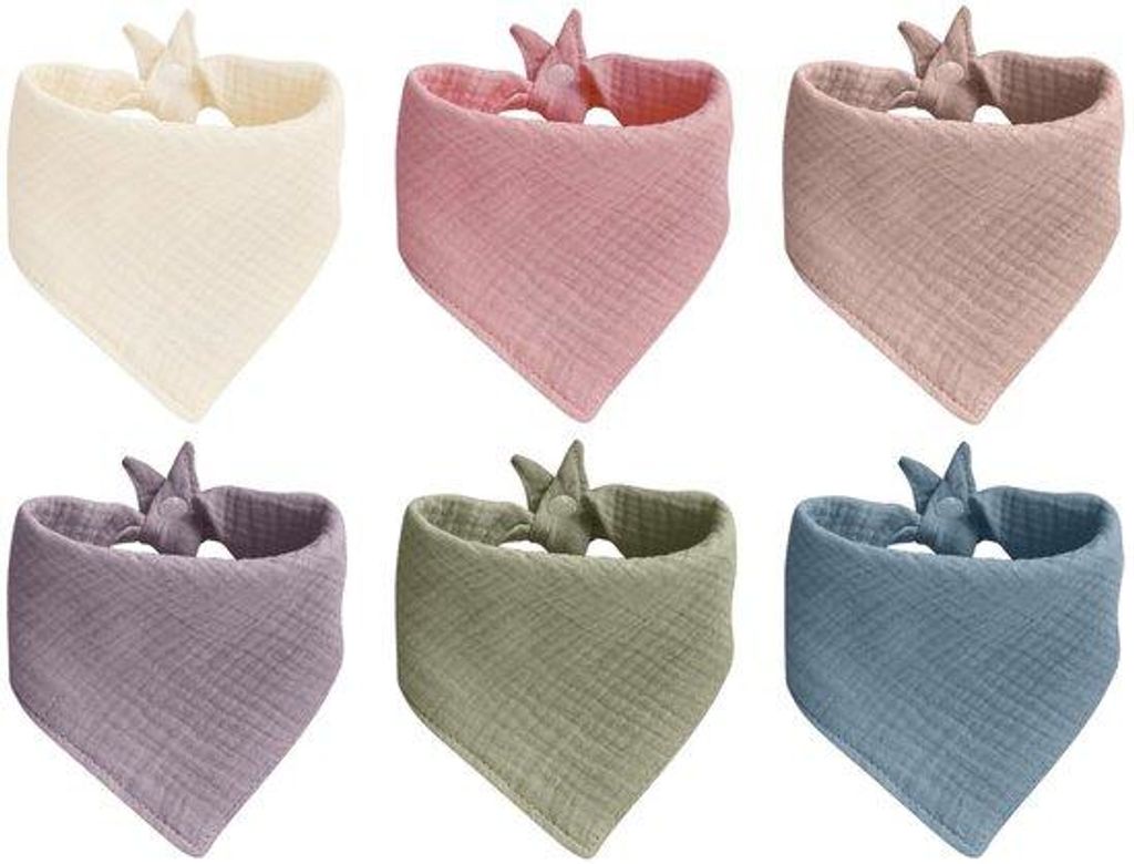 Babybibs - Set van 6 - Bandana-bibs van katoenen mousseline Productafbeelding 