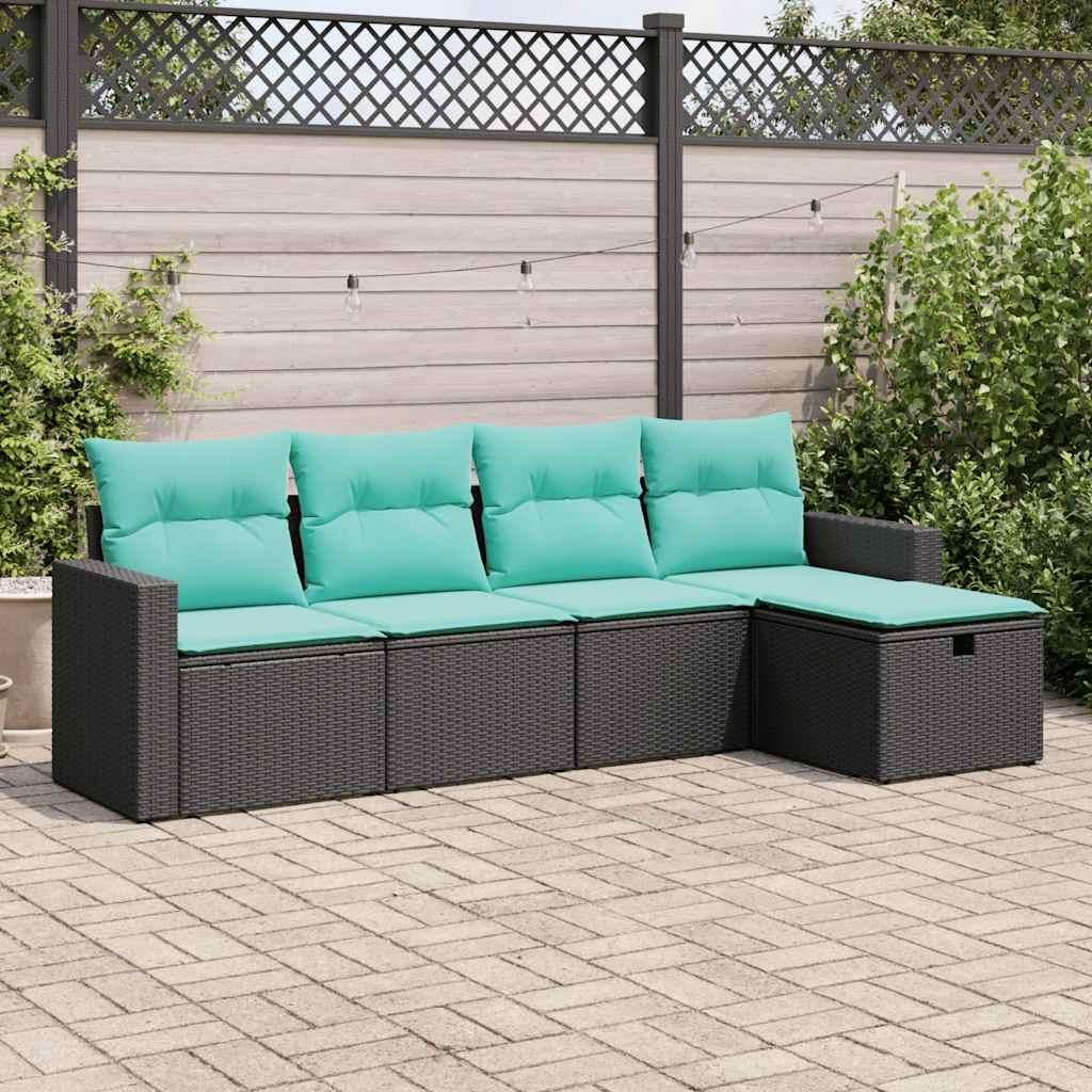 "Schlussverkauf" 5-tlg. Garten-Sofagarnitur UV-beständig - Loungegruppe mit Kissen - Schwarz Poly Rattan C11968