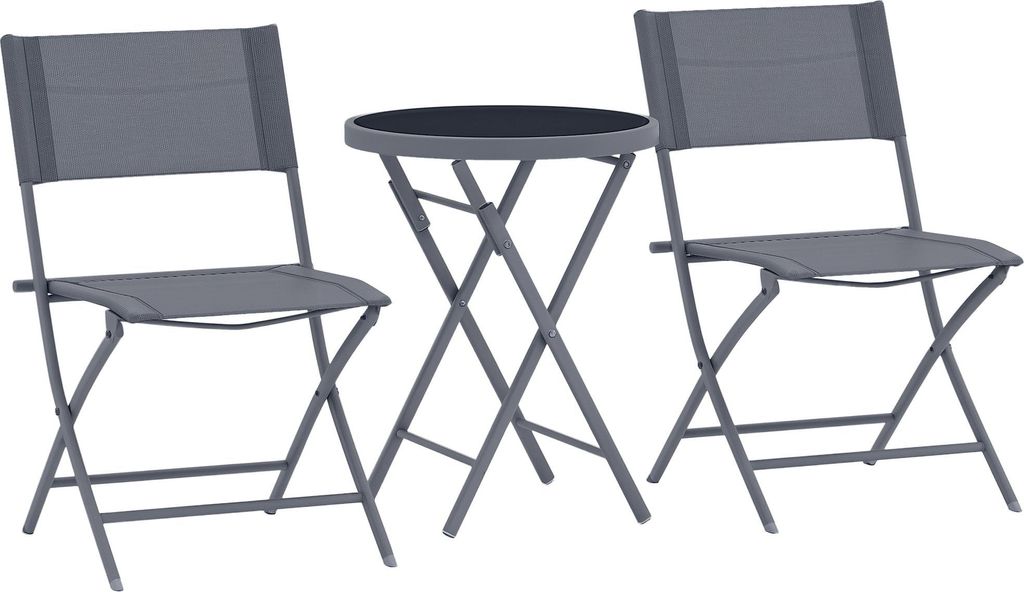 Outsunny 3-teiliges klappbares Bistro-Set aus Metall, 2 Stühle und 1 runder Tisch, 2-Personen-Garten-Lounge-Set, Gartentisch mit Stühlen für Gar...